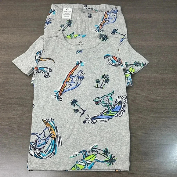 NWOT Fish Stix Surfing Dino pajamas 4T - Picture 3 of 9